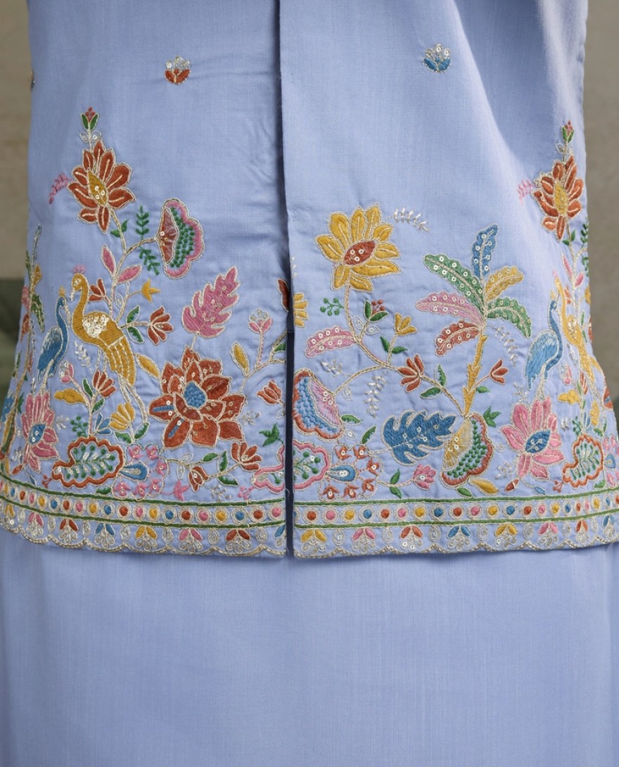 61237-blue - Sky Blue Men's Kurta Koti Set – Stylish & Elegant